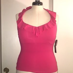 Chaps Fresia Pink Ruffle Swim Halter Top
